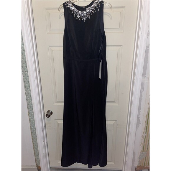 Ieena For Macduggal High Neck Gown Size 12 Black Faux Jewels Going Out Party NWT - Picture 1 of 14